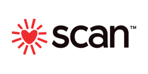 Logo with a red square to the left of a black wordmark.